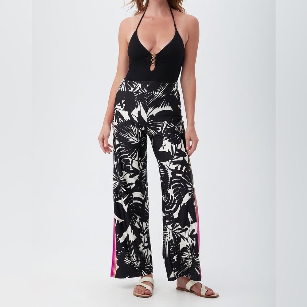 Trina Turk Women's Lennox Palm Side Slit Swim Cover-Up Pant NTW size L